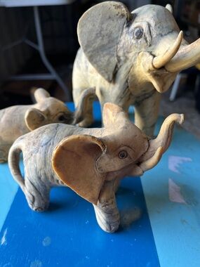 Handcrafted Elephant Figurine Set of 3. crushed oyster shell. 1970’s